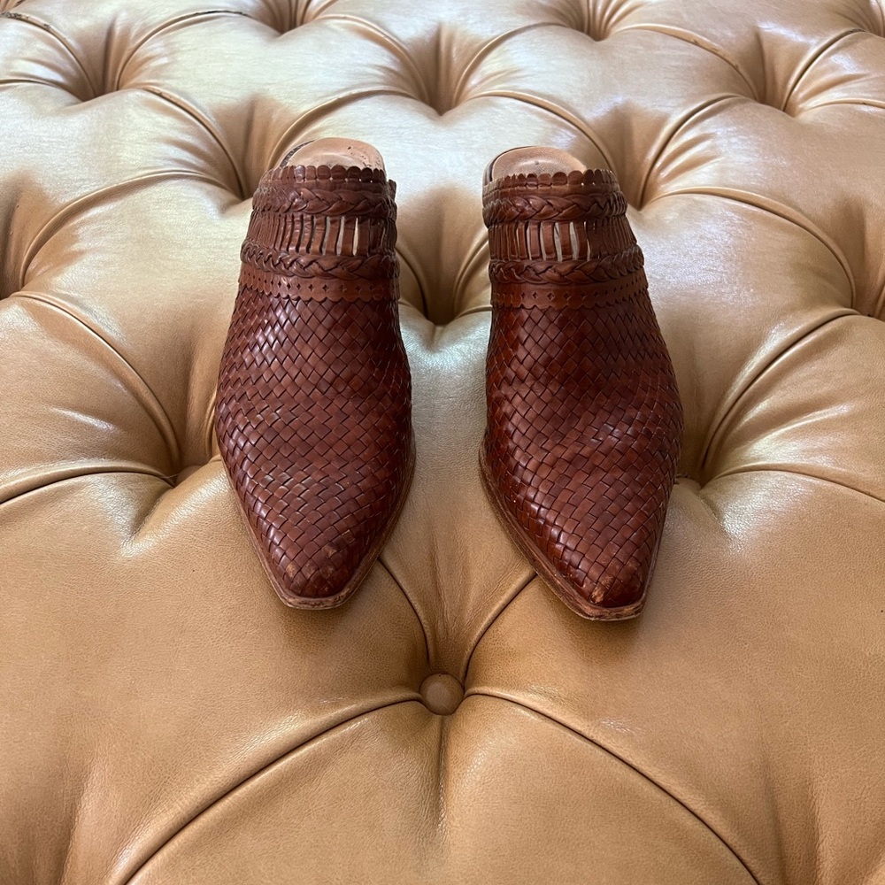 Via Spiga Brown Woven Leather Mules